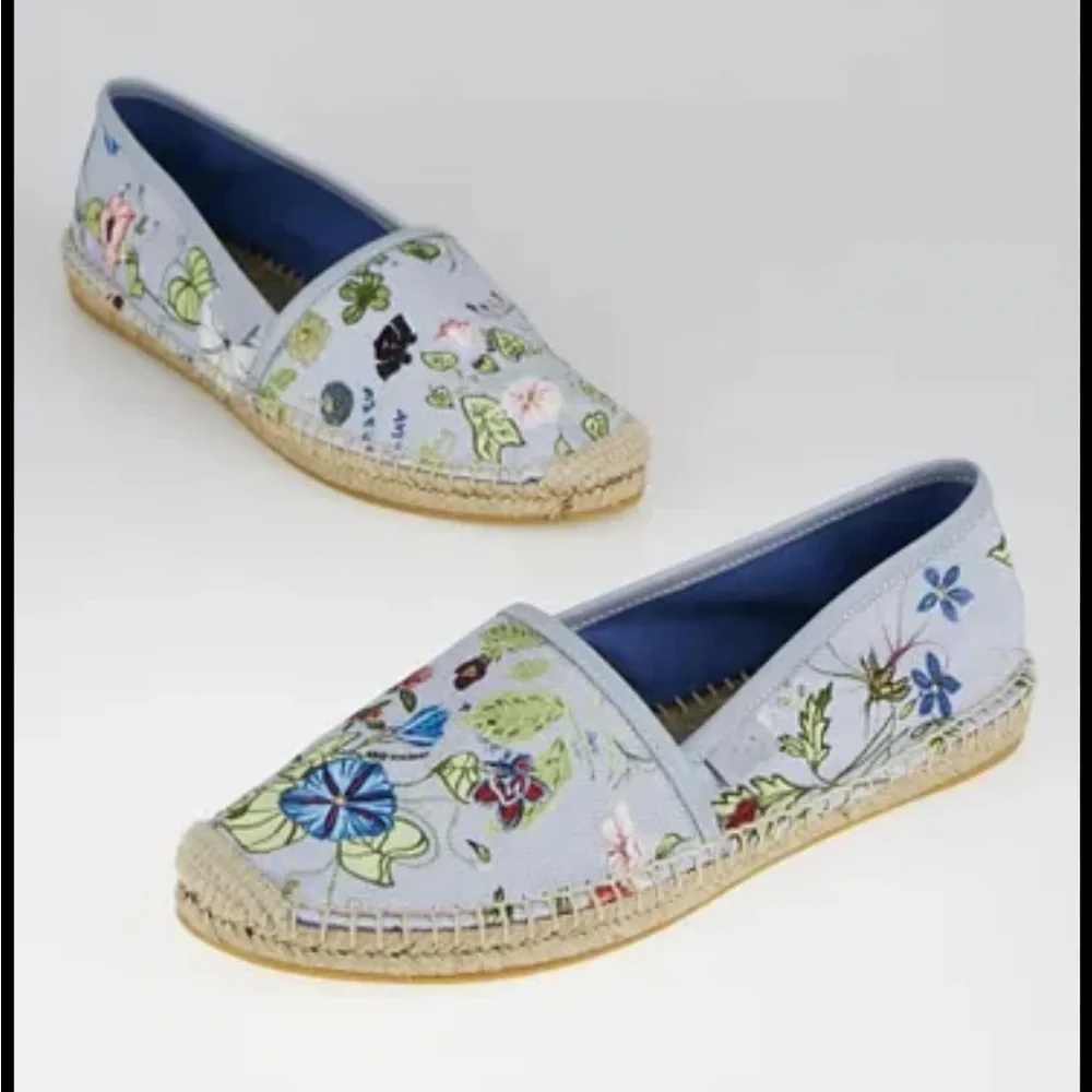 GUCCI Floral Blue  Espadrilles Summer Slip Sandals Womens Size 37